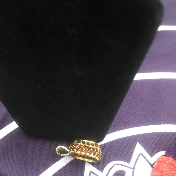 925 Silver Gold Plated Garnet CZ Pendant Ring Set - Picture 8 of 16